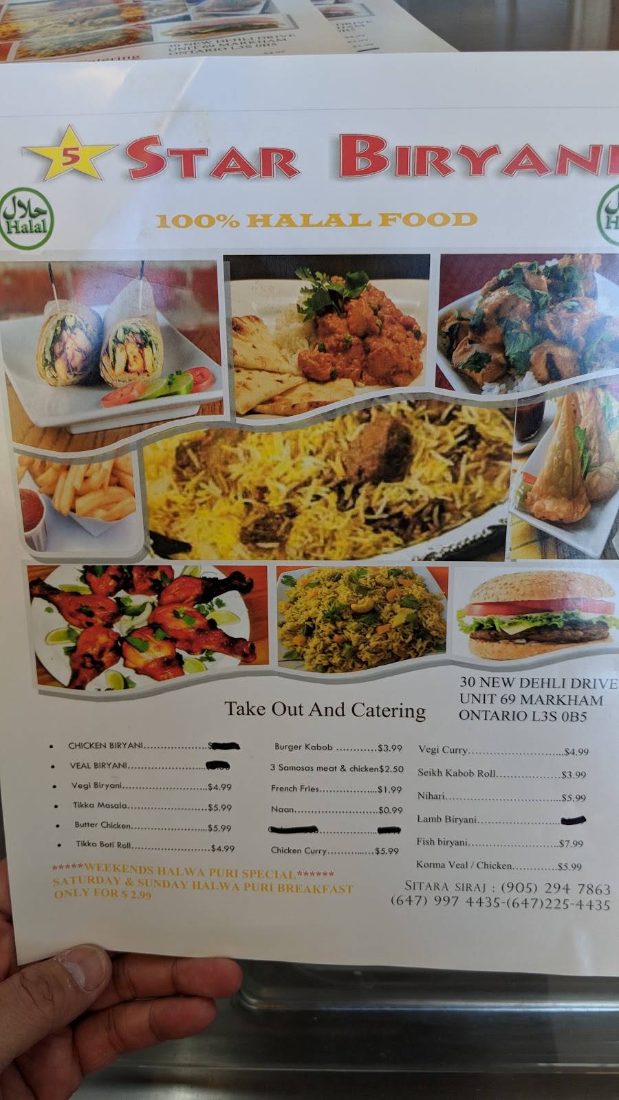 5 Stars Biryani | restaurant | 30 New Delhi Dr, Markham, ON L3S 0B5, Canada | 9052947863 OR +1 905-294-7863