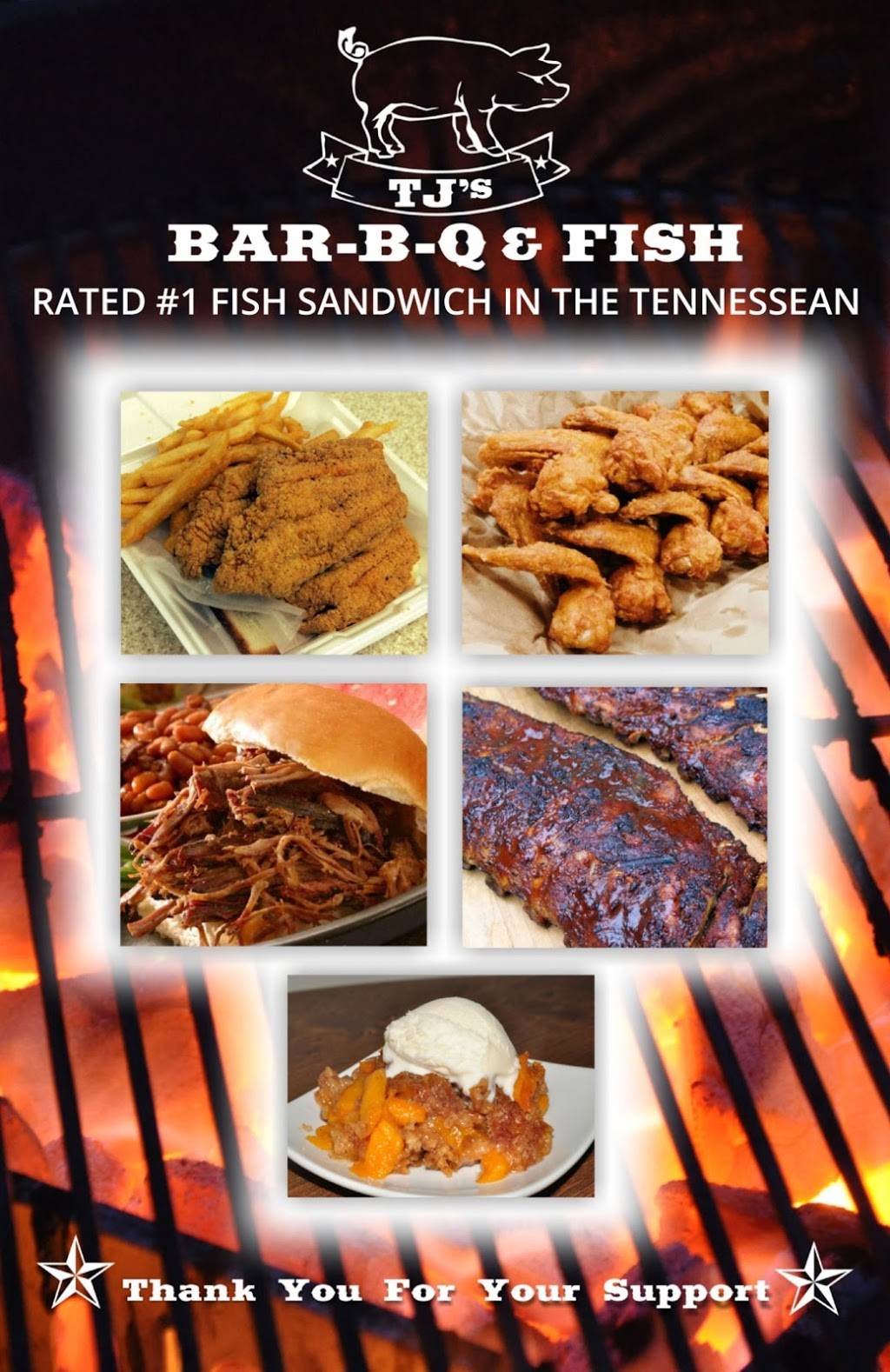 TJs BarBQ And Fish | restaurant | 1104 Ed Temple Blvd, Nashville, TN 37208, USA | 6153291200 OR +1 615-329-1200