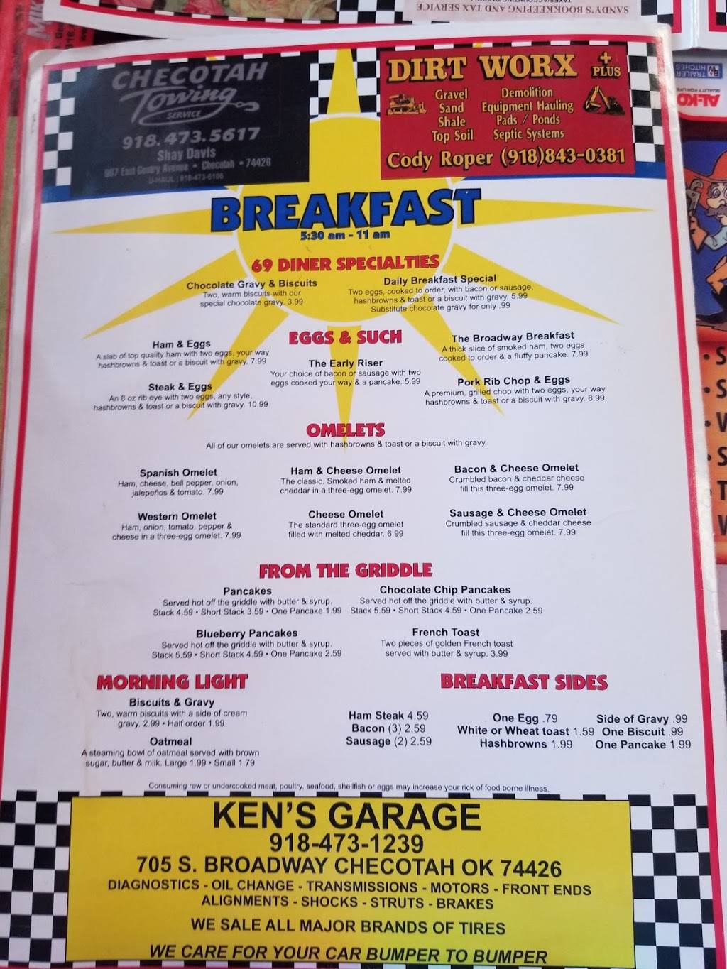 69 Diner | restaurant | 722 N Broadway St, Checotah, OK 74426, USA | 9184735144 OR +1 918-473-5144