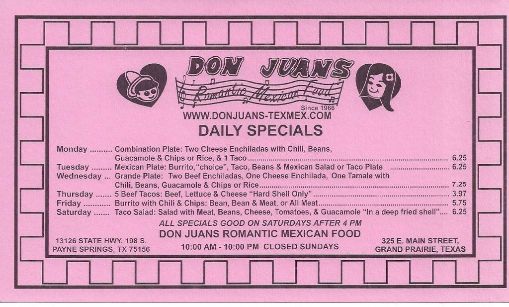 Don Juans Romantic Mexican Food | restaurant | 13126 TX-198 S, Enchanted Oaks, TX 75156, USA | 9033408900 OR +1 903-340-8900