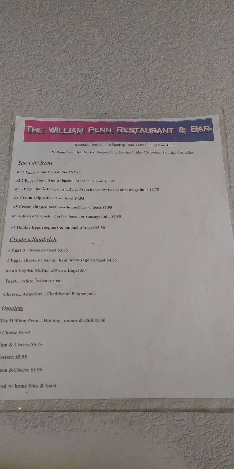 William Penn Restaurant | restaurant | 635 Cumberland St, Lebanon, PA 17042, USA | 7172729361 OR +1 717-272-9361
