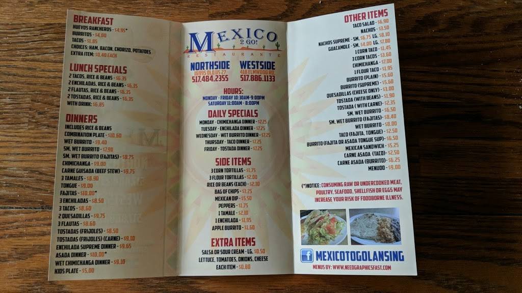 Mexico 2 Go | restaurant | 16995 Old U.S. 27, Lansing, MI 48906, USA | 5174842355 OR +1 517-484-2355