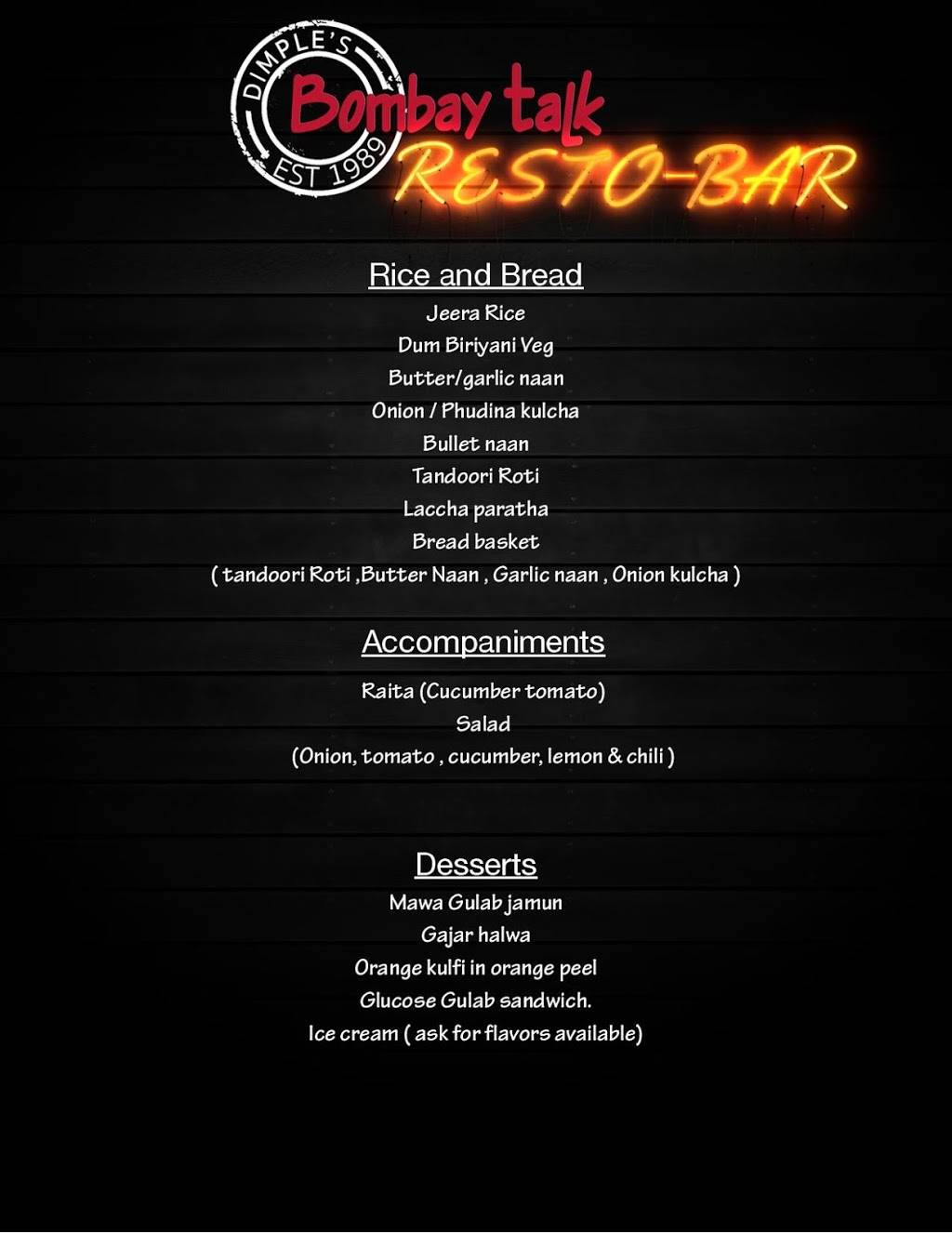 Dimples Bombay Talk RestoBar | restaurant | 42 Marconi Ave, Iselin, NJ 08830, USA | 7329020059 OR +1 732-902-0059