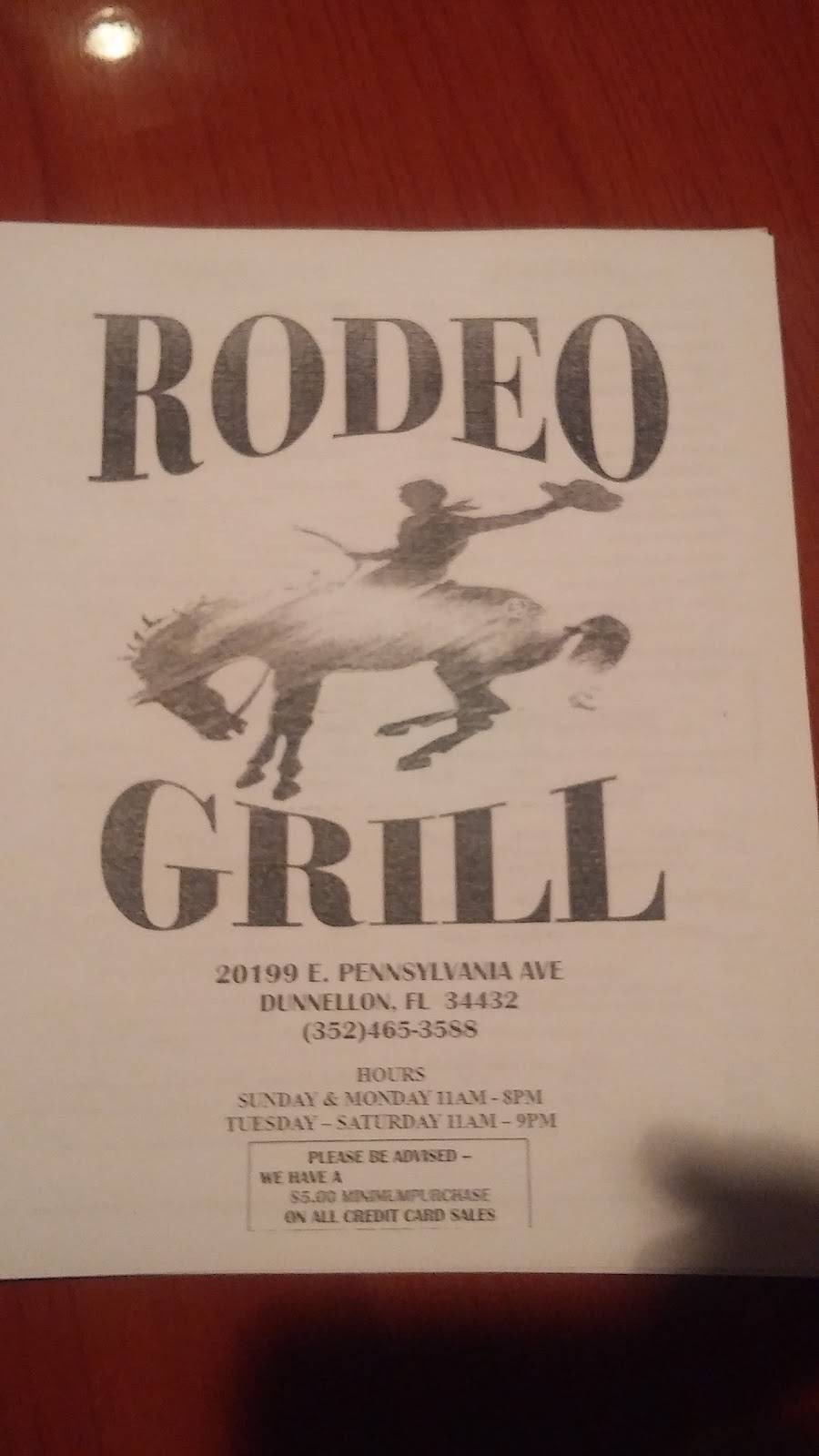 Rodeo Grill | restaurant | 20199 E Pennsylvania Ave, Dunnellon, FL 34432, USA | 3524653588 OR +1 352-465-3588