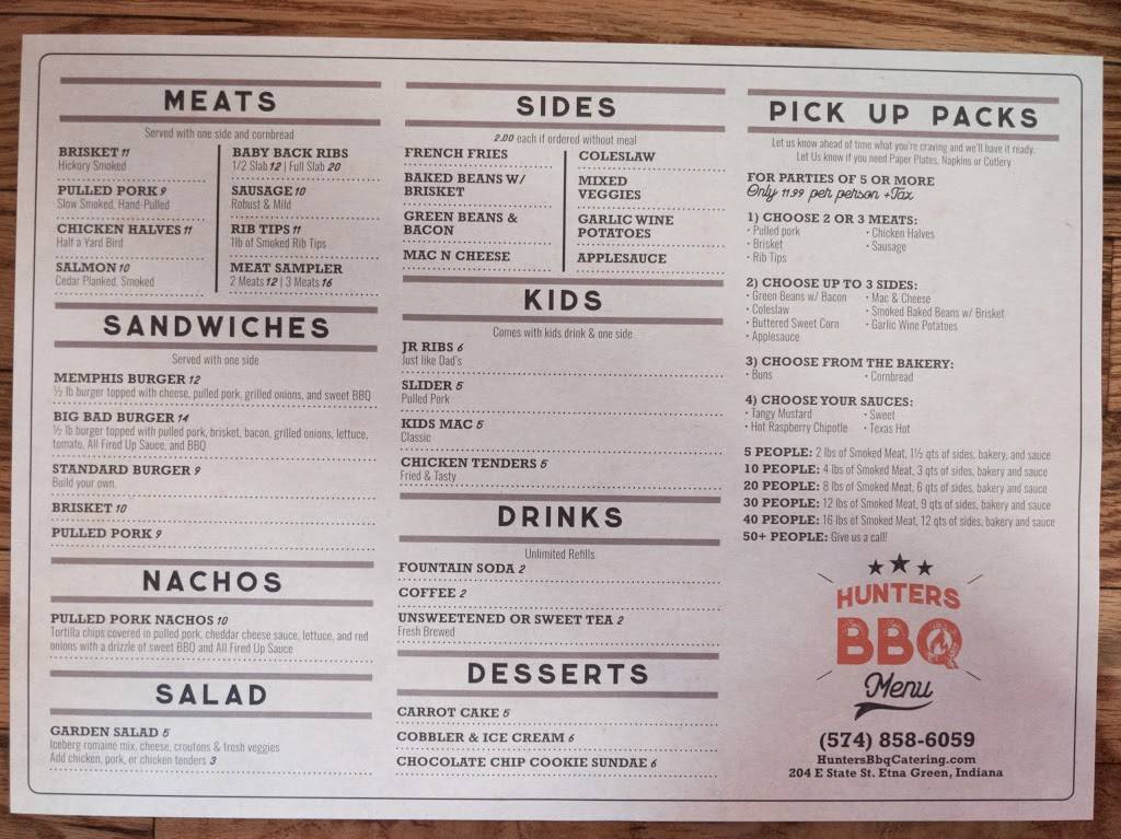 Hunters Barbeque | restaurant | 204 E State St, Etna Green, IN 46524, USA | 5748586059 OR +1 574-858-6059