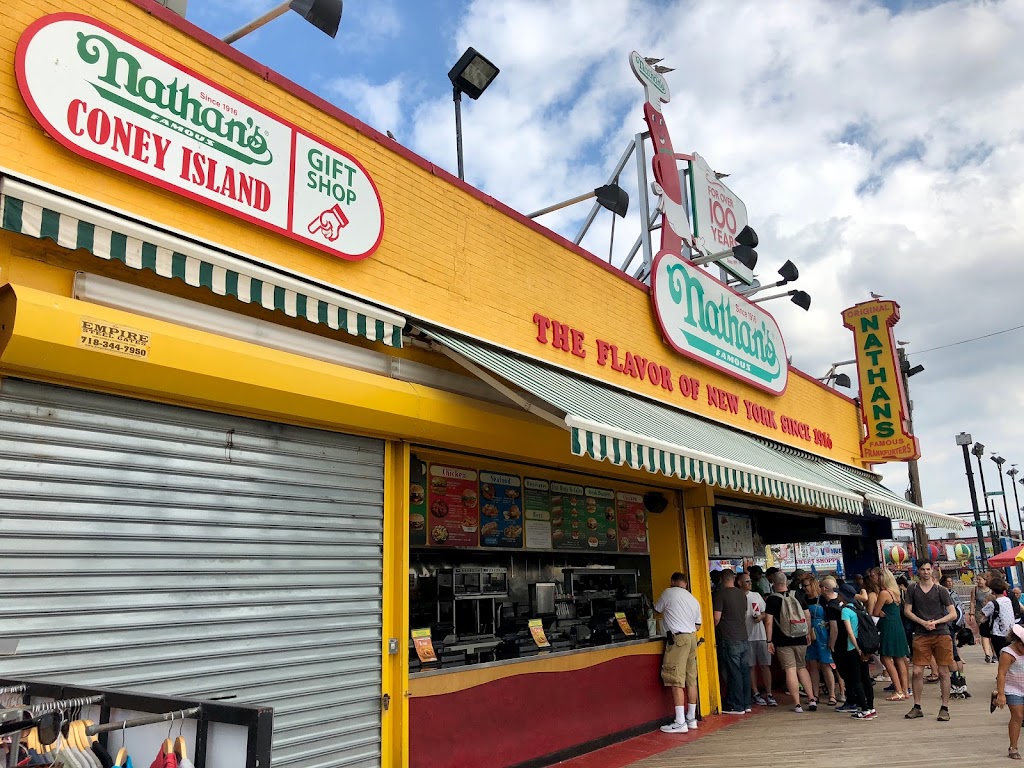 Nathans Famous, Coney Island Boardwalk | restaurant | 1205 Boardwalk W, Brooklyn, NY 11224, USA | 7187147207 OR +1 718-714-7207
