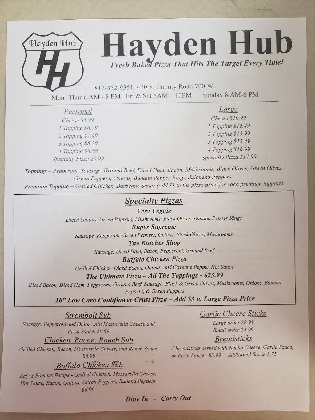 The Hayden Hub | restaurant | 470 S County Rd 700 W, North Vernon, IN 47265, USA | 8123529351 OR +1 812-352-9351