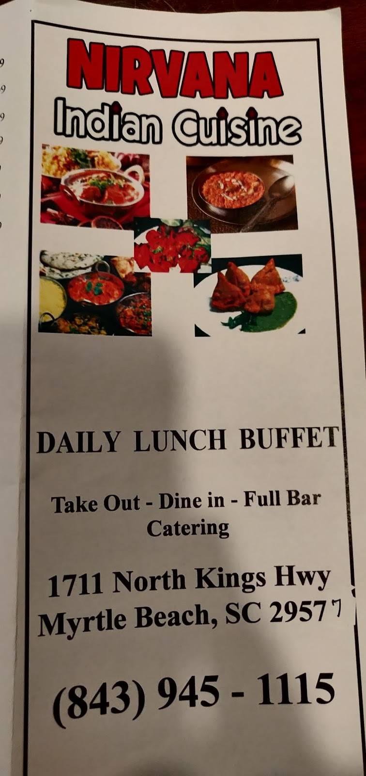 Nirvana Indian Cuisine | restaurant | 1711 N Kings Hwy, Myrtle Beach, SC 29577, USA | 8439451115 OR +1 843-945-1115