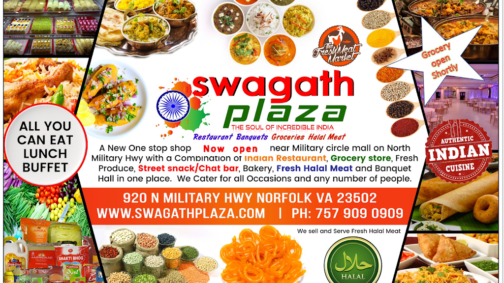 Swagath Plaza Indian Restaurant | restaurant | 920 N Military Hwy, Norfolk, VA 23502, USA | 7579090909 OR +1 757-909-0909