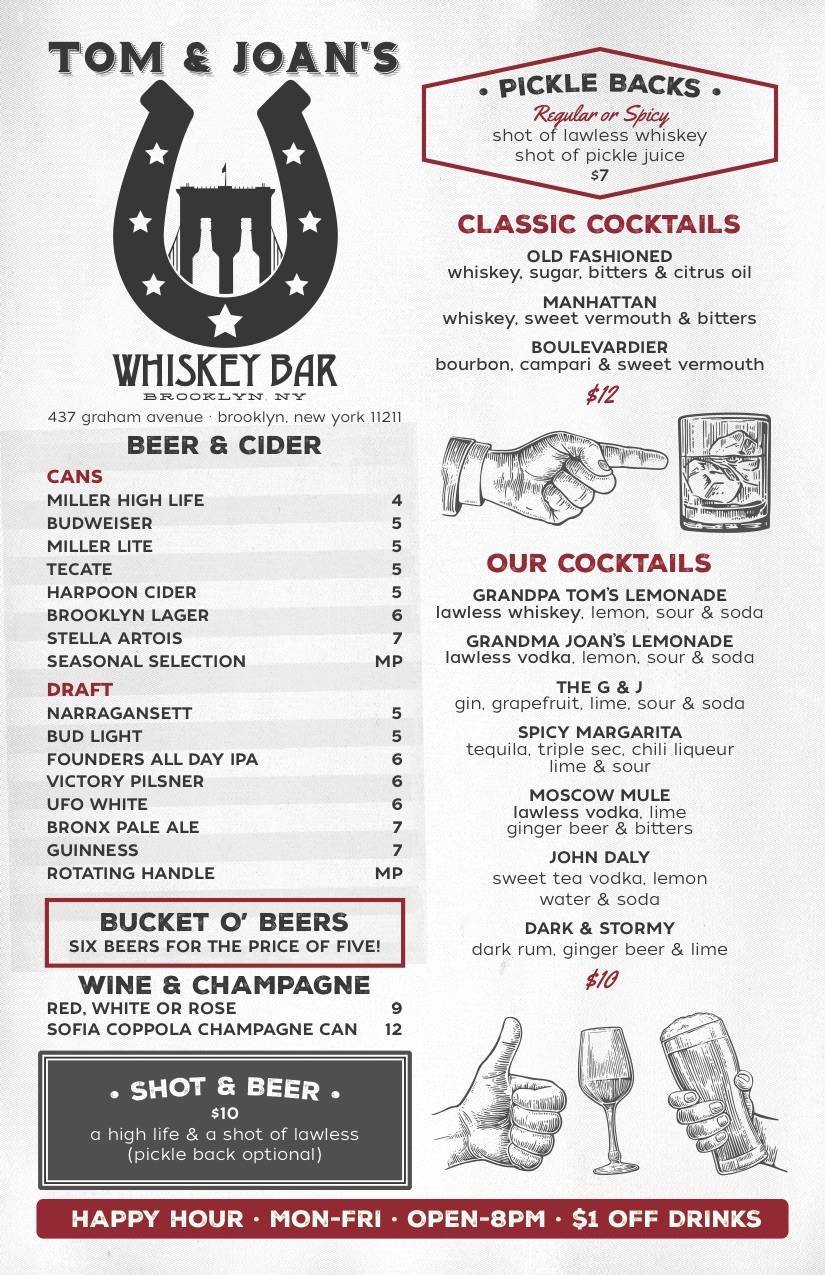 Tom & Joans | restaurant | 437 Graham Ave, Brooklyn, NY 11211, USA | 7183835336 OR +1 718-383-5336