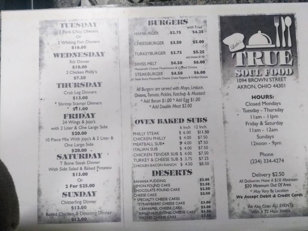 Leslies True Soul Food | restaurant | 1094 Brown St, Akron, OH 44301, USA | 2343344274 OR +1 234-334-4274