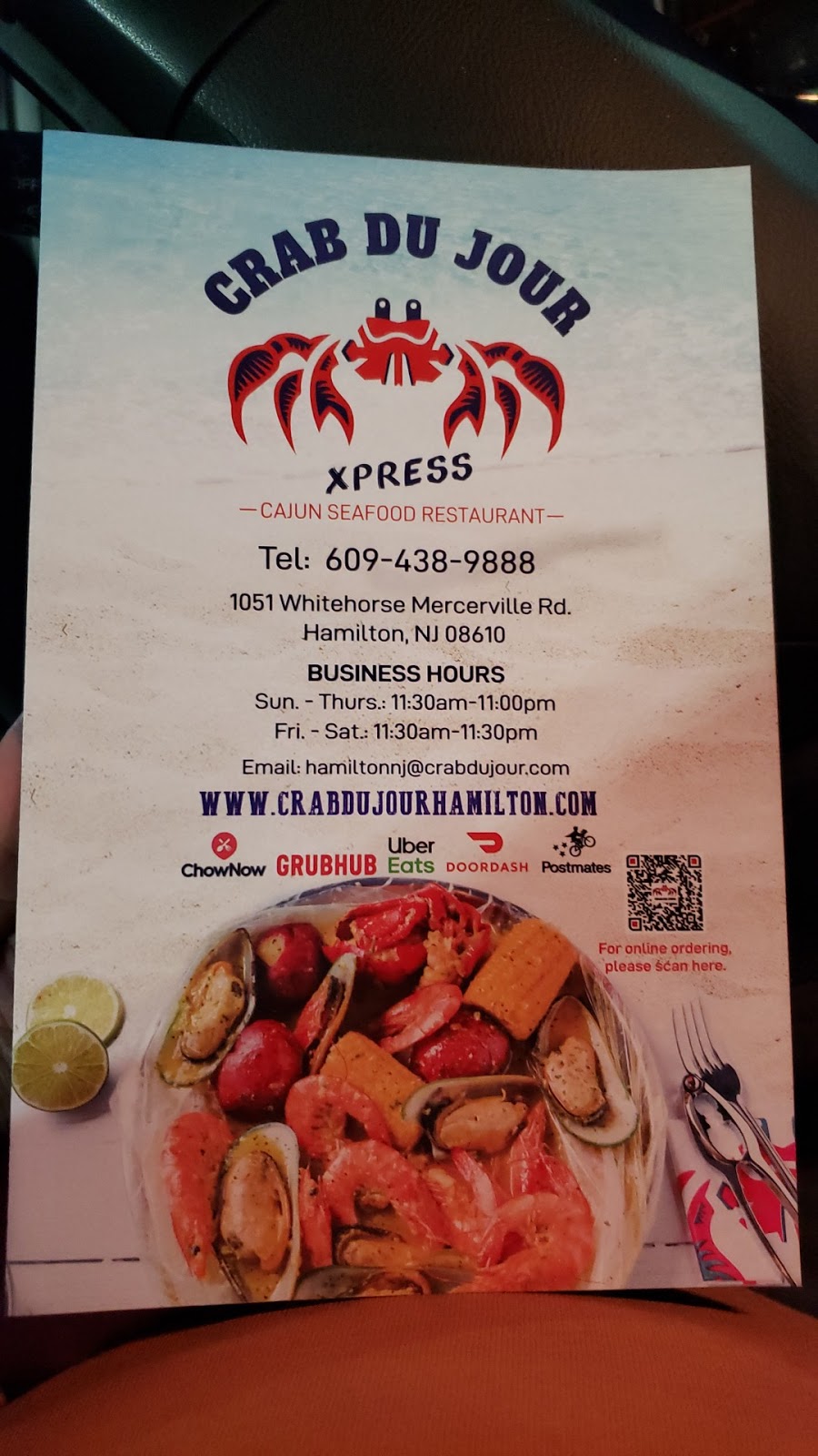 Crab Du Jour Xpress Cajun Seafood | restaurant | 1051 Whitehorse Mercerville Rd, Hamilton Township, NJ 08610, USA | 6094389888 OR +1 609-438-9888
