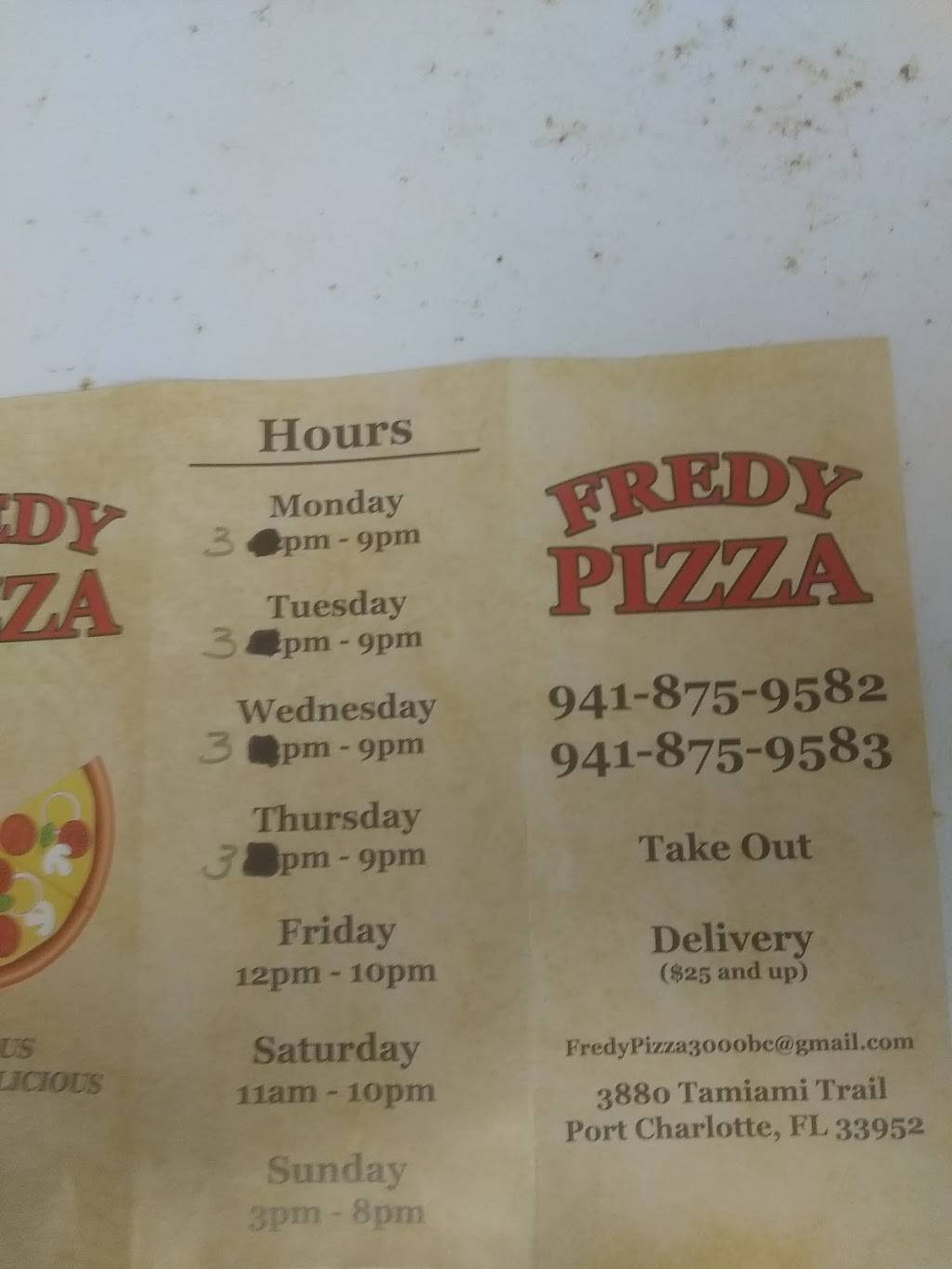 Fredy Pizza | meal takeaway | 3880 Tamiami Trail, Port Charlotte, FL 33952, USA | 9418759582 OR +1 941-875-9582