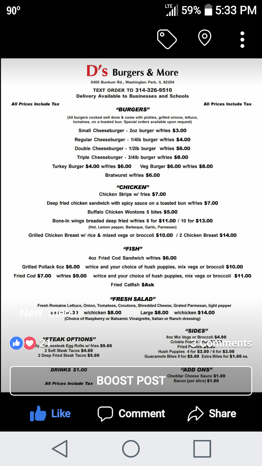 Ds Burgers & Chicken | restaurant | 5400 Bunkum Rd, Washington Park, IL 62204, USA | 3143269510 OR +1 314-326-9510