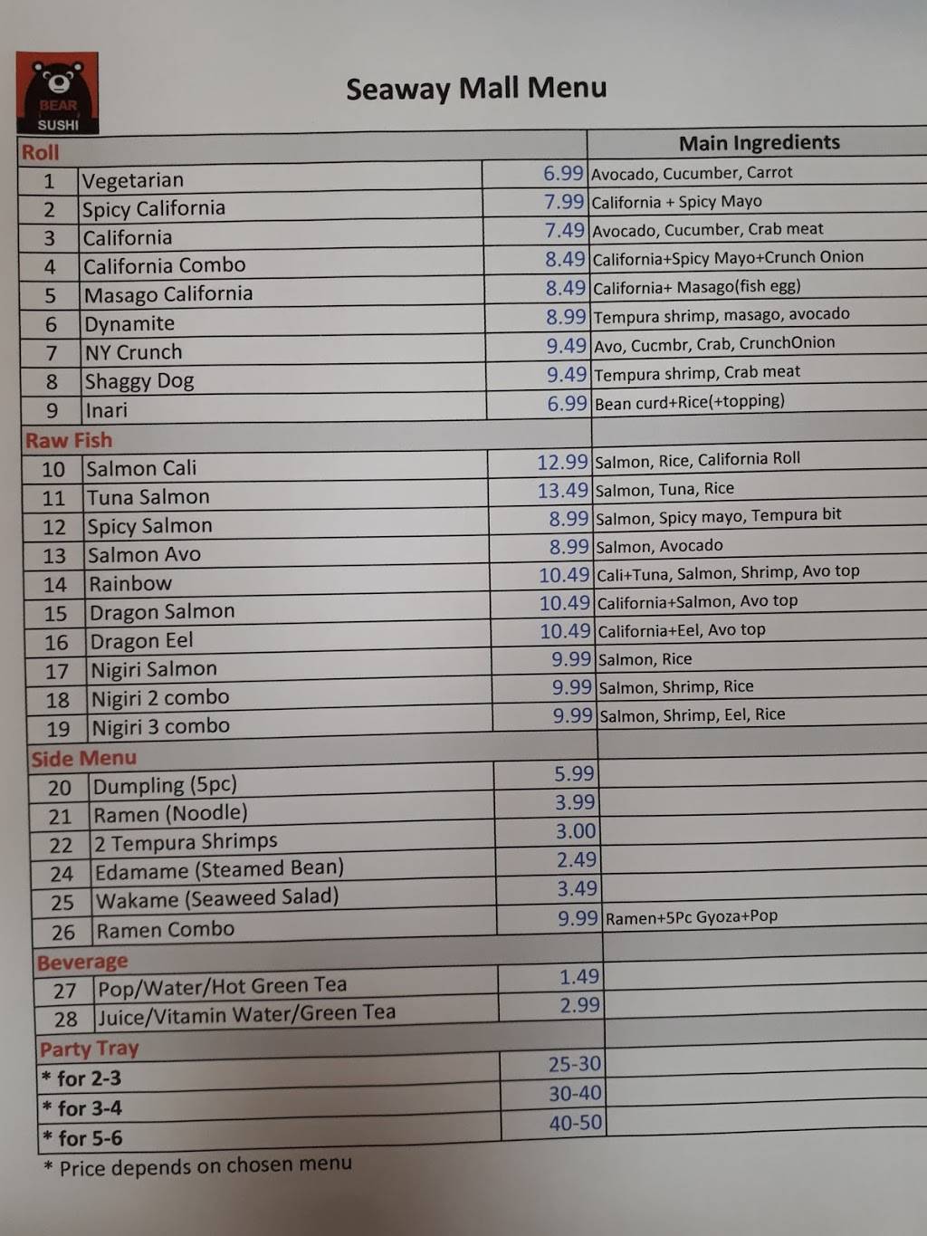 Bear Sushi | restaurant | 800 Niagara St, Welland, ON L3C 1M3, Canada | 9057883777 OR +1 905-788-3777