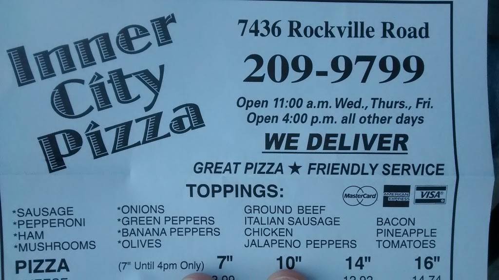 Inner City Pizza | meal takeaway | 7436 Rockville Rd, Indianapolis, IN 46214, USA | 3172099799 OR +1 317-209-9799