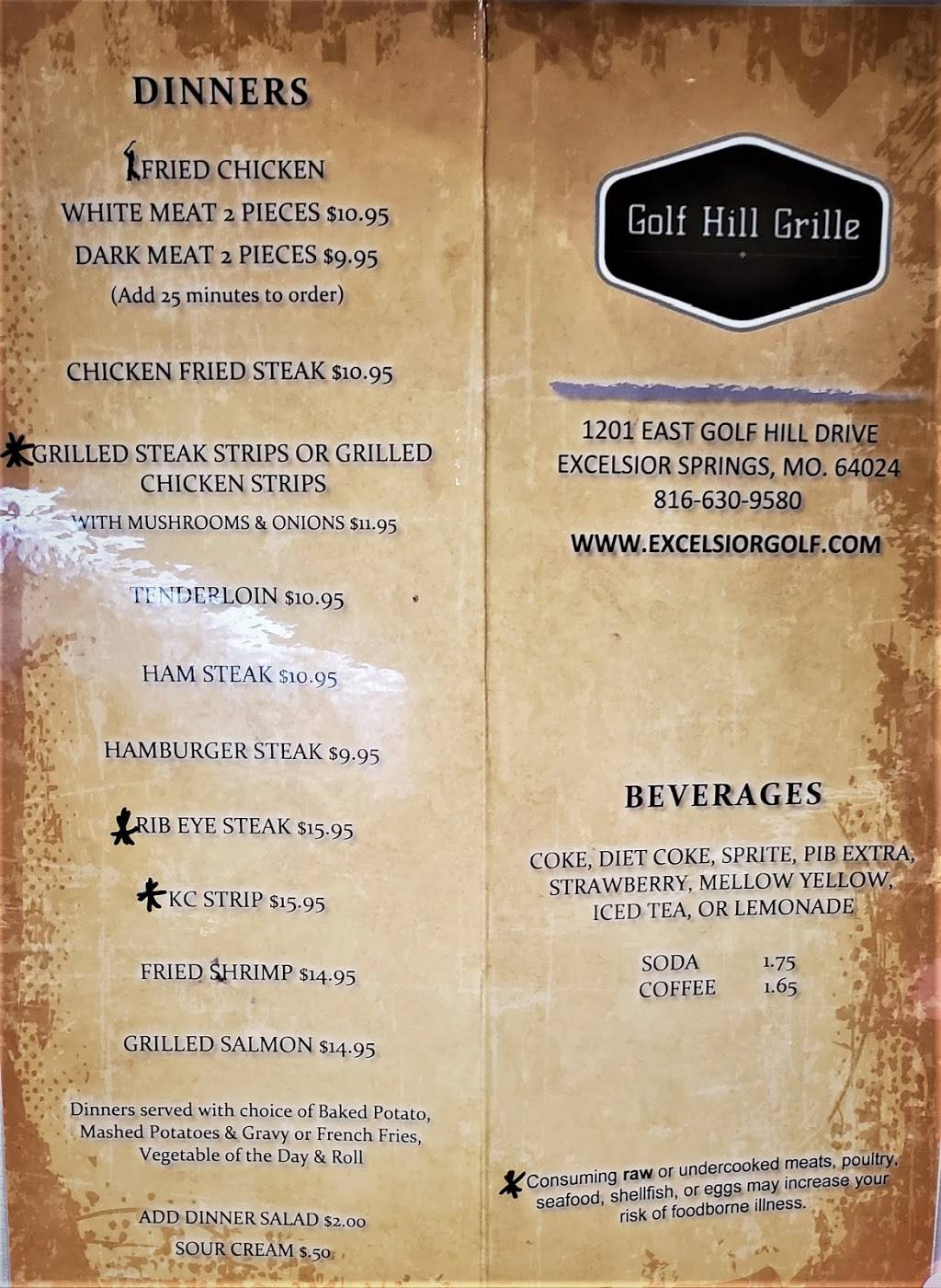 Golf Hill Grille | restaurant | 1201 E Golf Hill Dr, Excelsior Springs, MO 64024, USA | 8166309580 OR +1 816-630-9580
