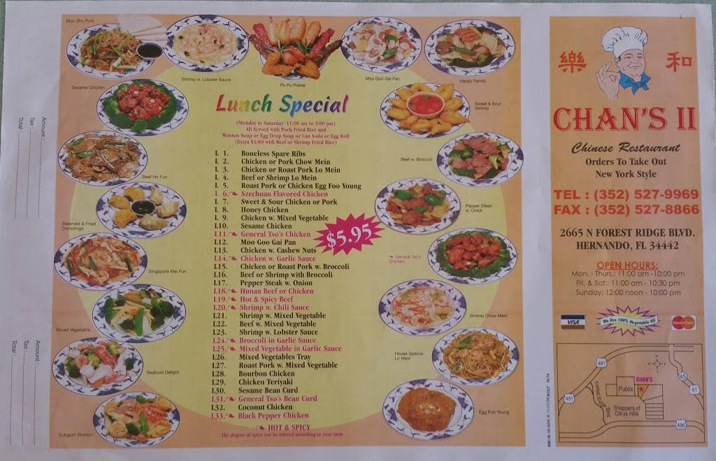 Chans | restaurant | 2665 N Forest Ridge Blvd, Hernando, FL 34442, USA | 3525279969 OR +1 352-527-9969