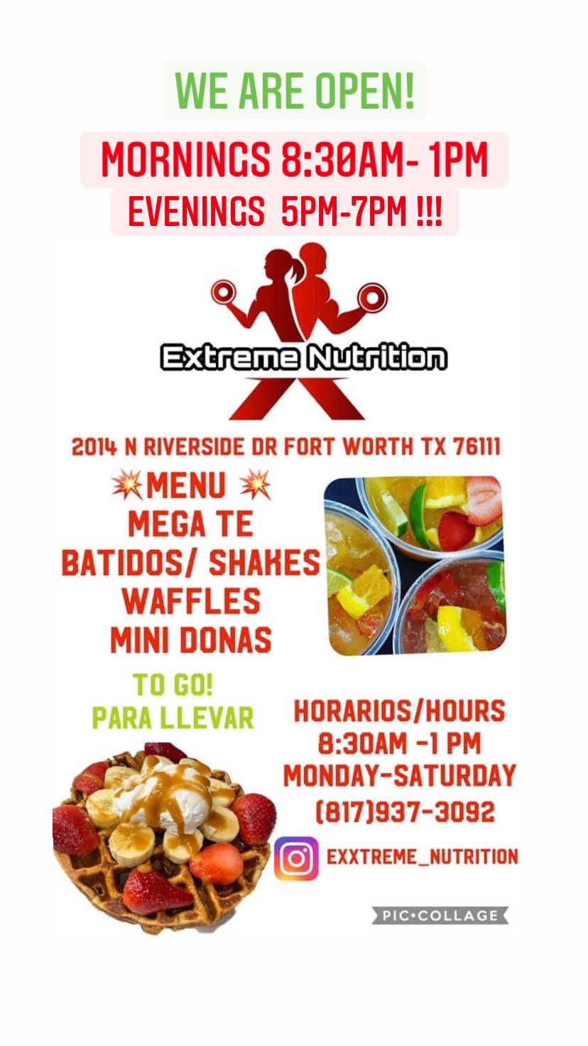 Extreme Nutrition FTW | restaurant | 2014 N Riverside Dr, Fort Worth, TX 76111, USA | 8179373092 OR +1 817-937-3092
