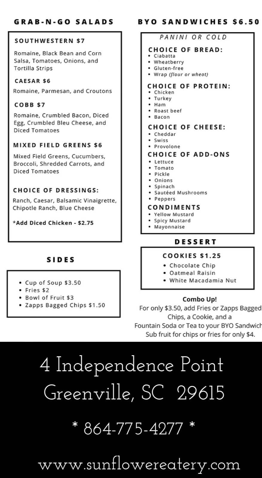 Sunflower Eatery | restaurant | 4 Independence Point, Greenville, SC 29615, USA | 8647754277 OR +1 864-775-4277