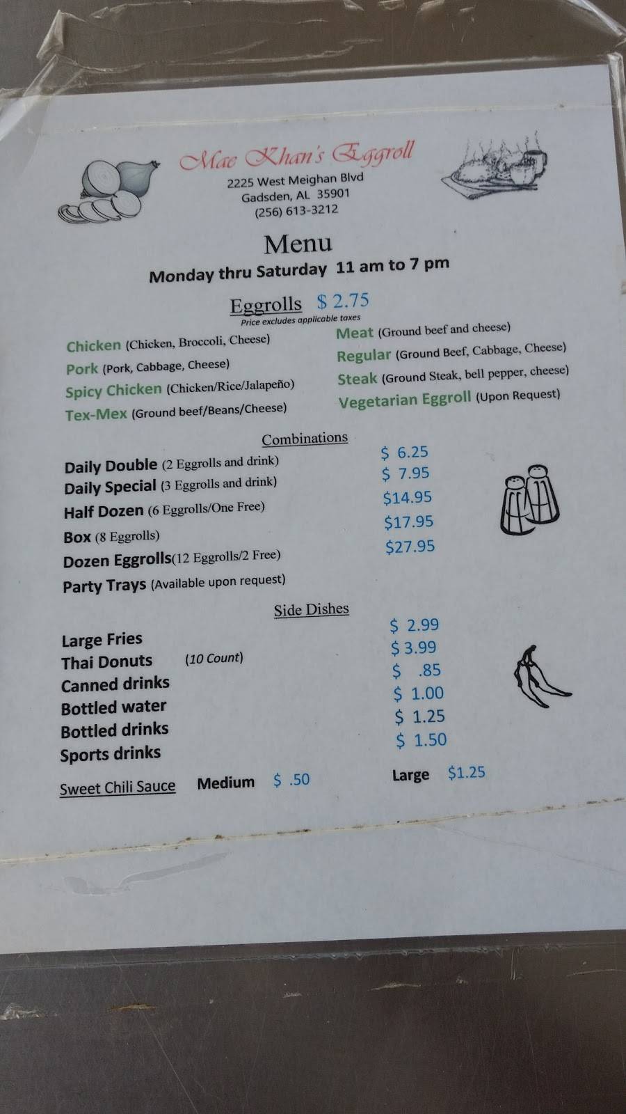 Mae Khans Eggrolls | restaurant | 2225 W Meighan Blvd, Gadsden, AL 35904, USA | 2566133212 OR +1 256-613-3212