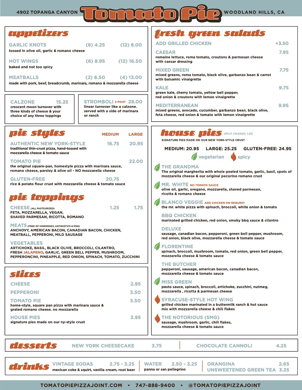 Tomato Pie Pizza Joint | restaurant | 4902 Topanga Canyon Blvd, Woodland Hills, CA 91364, USA | 7478889400 OR +1 747-888-9400