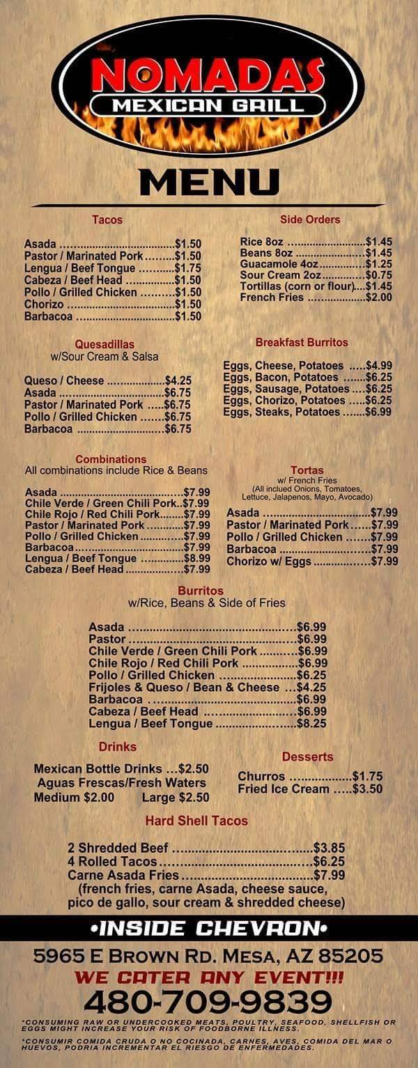Nomadas Mexican Grill | restaurant | 5965 E Brown Rd, Mesa, AZ 85205, USA | 4807099839 OR +1 480-709-9839