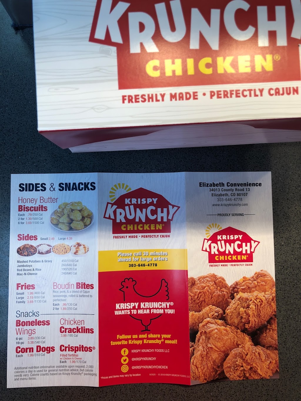 Krispy Krunchy Chicken | restaurant | 34013 Co Rd 13, Elizabeth, CO 80107, USA | 3036464778 OR +1 303-646-4778