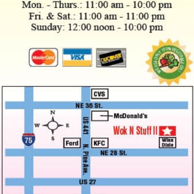 Wok N Stuff II | restaurant | 3435 N Pine Ave #202, Ocala, FL 34475, USA | 3526299969 OR +1 352-629-9969