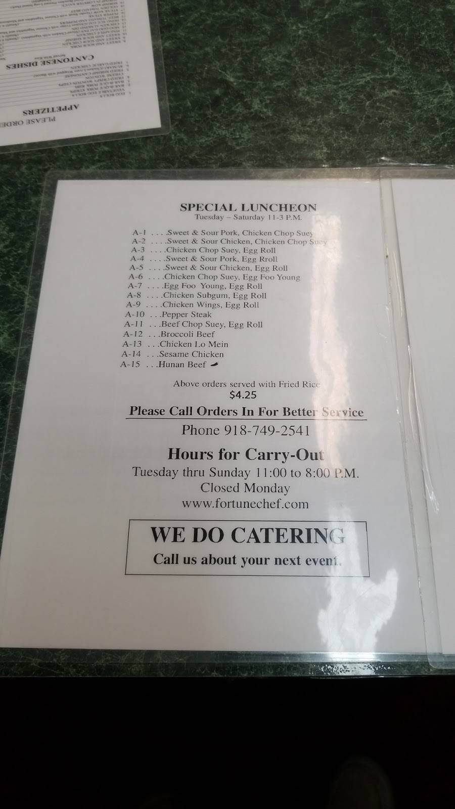 Fortune Chef | restaurant | 3213 S Yale Ave, Tulsa, OK 74135, USA | 9187492541 OR +1 918-749-2541