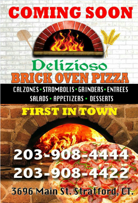 Delizioso Brick Oven Pizza | meal takeaway | 3696 Main St, Stratford, CT 06614, USA | 2039084444 OR +1 203-908-4444