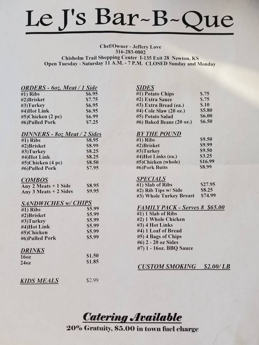 Le - Js Bar BQ | restaurant | 601 SE 36th St, Newton, KS 67114, USA | 3162830802 OR +1 316-283-0802