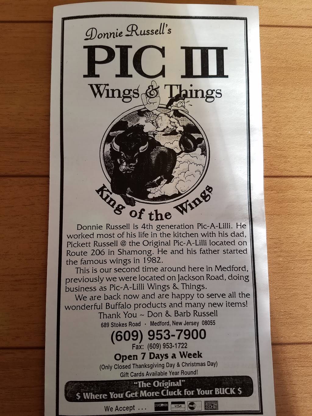 Donnie Russells Pic III | restaurant | 689 Stokes Rd, Medford, NJ 08055, USA | 6099537900 OR +1 609-953-7900