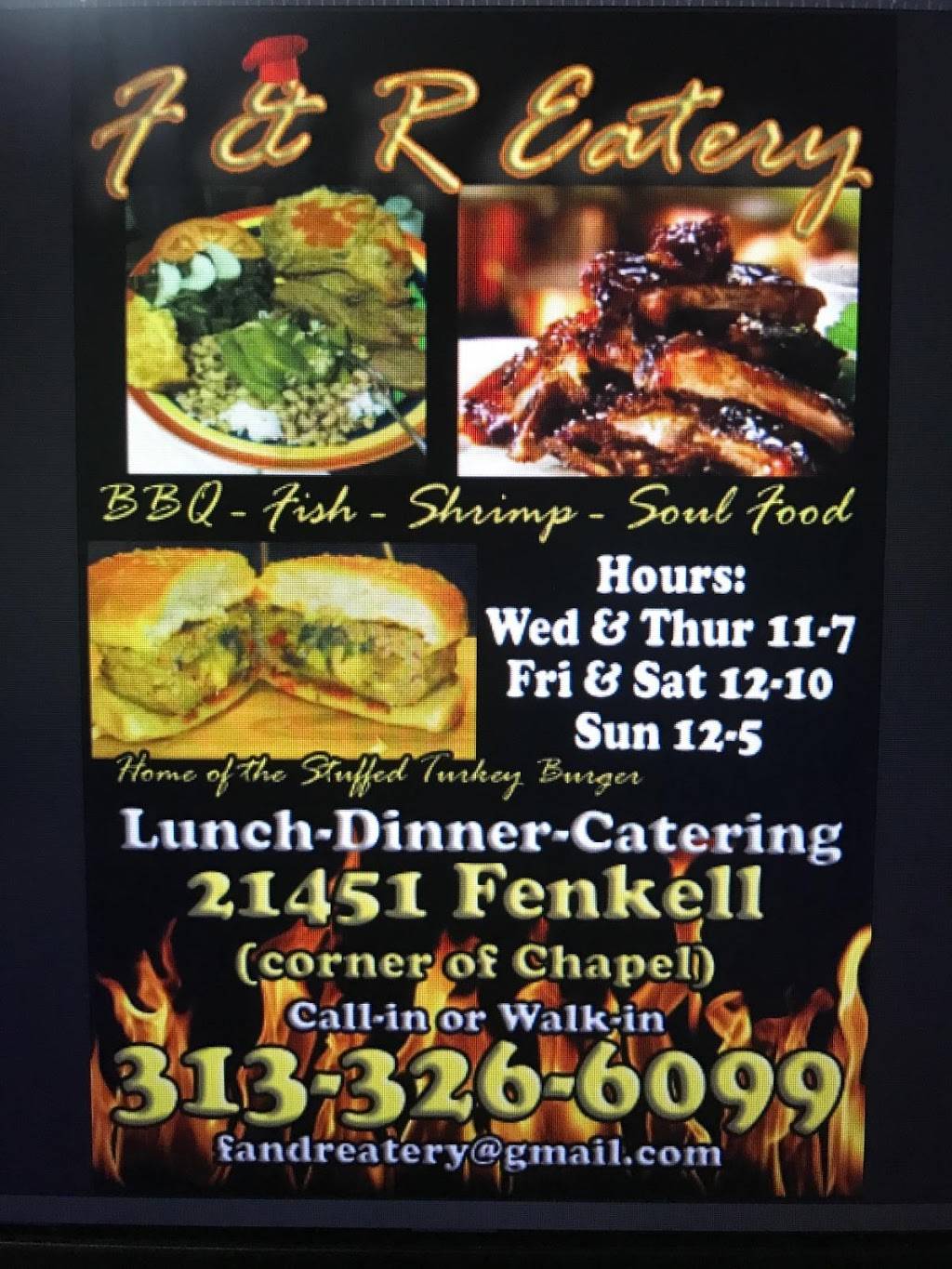 F & R Eatery | restaurant | 21451 Fenkell Ave, Detroit, MI 48223, USA | 3133266099 OR +1 313-326-6099