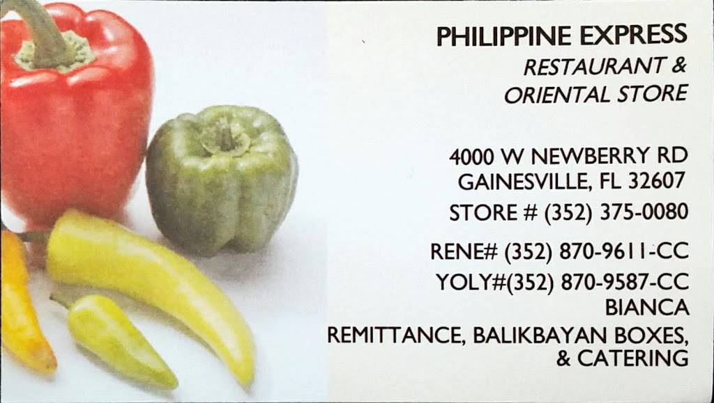 Philippine Express | restaurant | 4000 W Newberry Rd suite a, Gainesville, FL 32607, USA | 3523750080 OR +1 352-375-0080