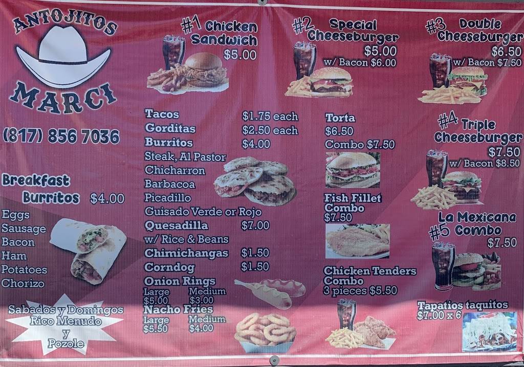 Antojitos Marci | restaurant | 5724 Jacksboro Hwy, Fort Worth, TX 76114, USA | 8178567036 OR +1 817-856-7036