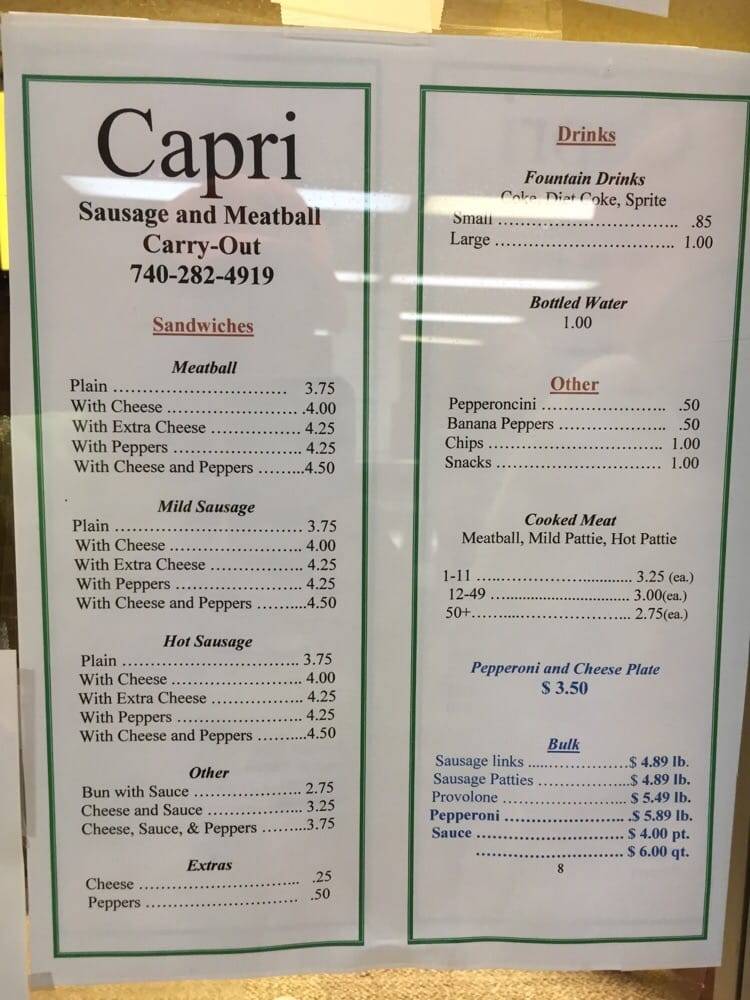 Capri | restaurant | 1400 University Blvd, Steubenville, OH 43952, USA | 7402824919 OR +1 740-282-4919