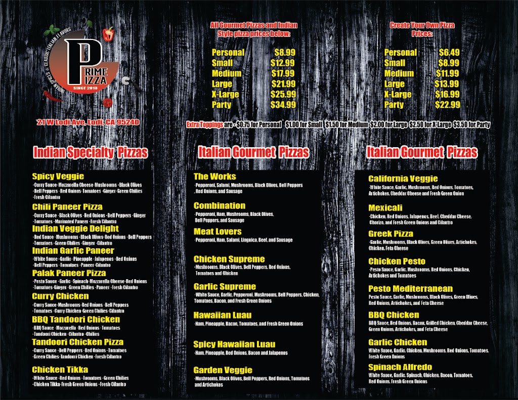 Prime Pizza | restaurant | 21 W Lodi Ave, Lodi, CA 95240, USA | 2092245432 OR +1 209-224-5432