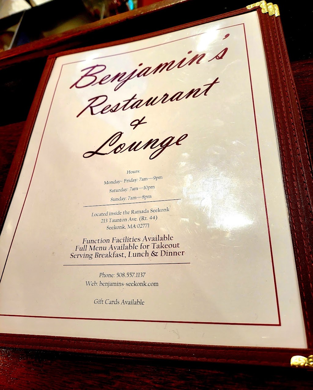 Benjamins Restaurant and Lounge | restaurant | 213 Taunton Ave, Seekonk, MA 02771, USA | 5085571137 OR +1 508-557-1137