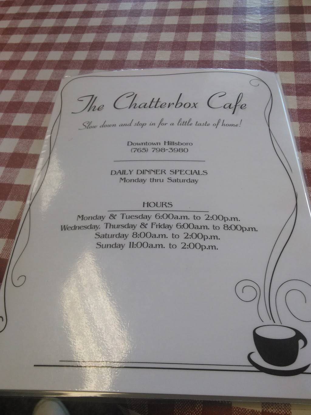 Chatterbox Cafe | restaurant | 115 E Main St, Hillsboro, IN 47949, USA | 7657983980 OR +1 765-798-3980