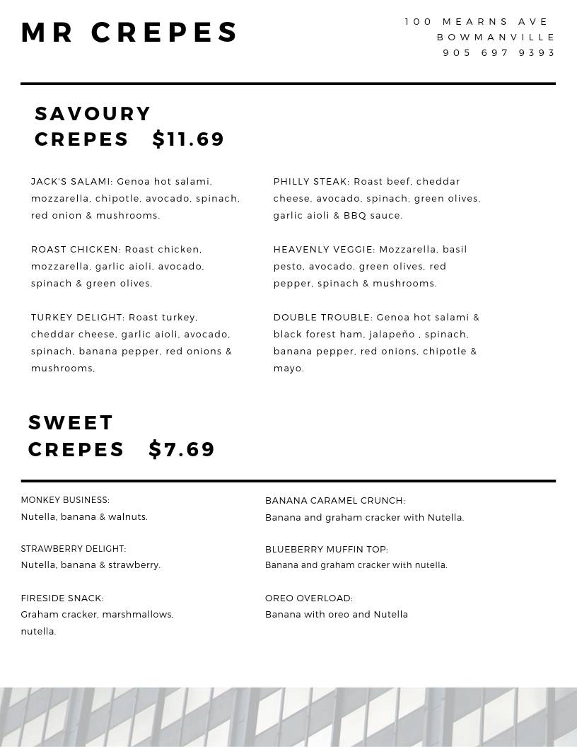 Mr Crepes Deli | restaurant | 100 Mearns Ave, Bowmanville, ON L1C 4S4, Canada | 9056979393 OR +1 905-697-9393