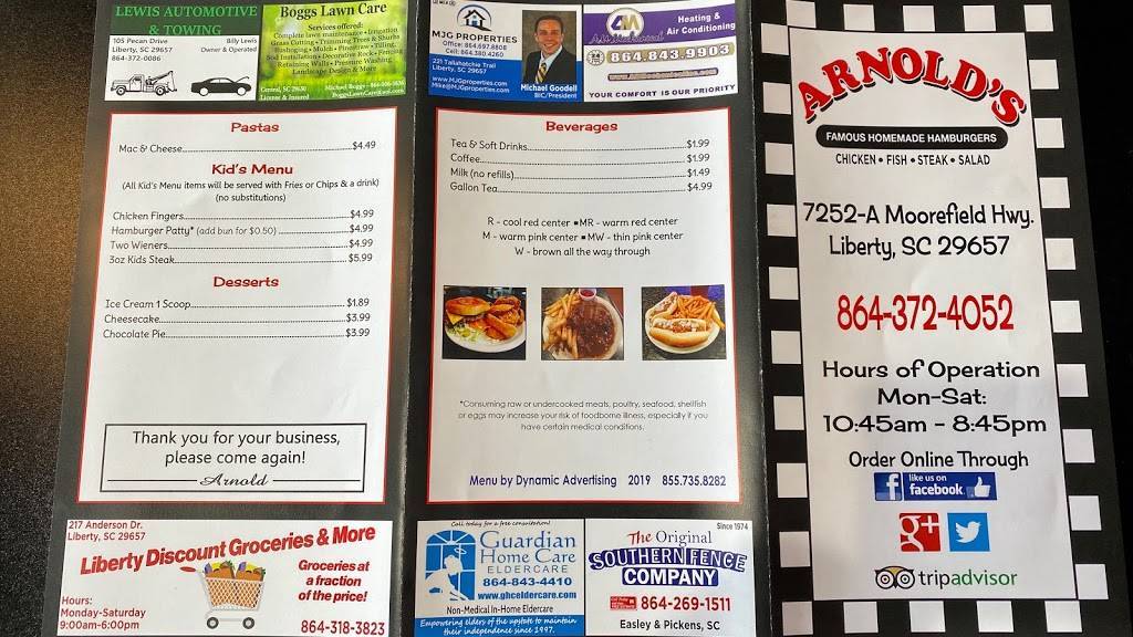 Arnolds Famous Hamburgers | restaurant | 7252 Moorefield Memorial Hwy, Liberty, SC 29657, USA | 8643724052 OR +1 864-372-4052