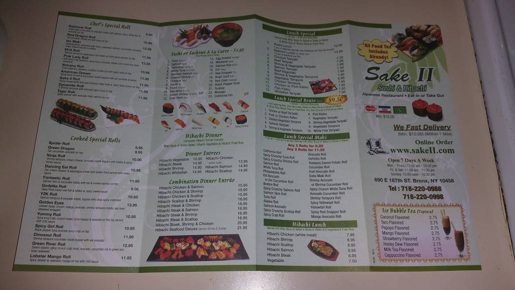 Sake II | restaurant | 690 E 187th St, Bronx, NY 10458, USA | 7182200988 OR +1 718-220-0988