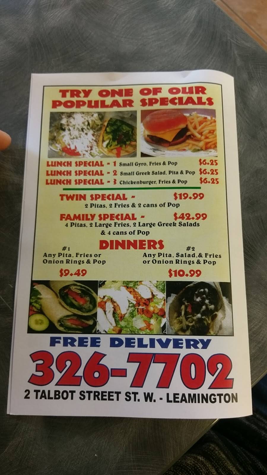 The Pita Place | restaurant | 2 Talbot St W, Leamington, ON N8H 1M4, Canada | 5193267702 OR +1 519-326-7702