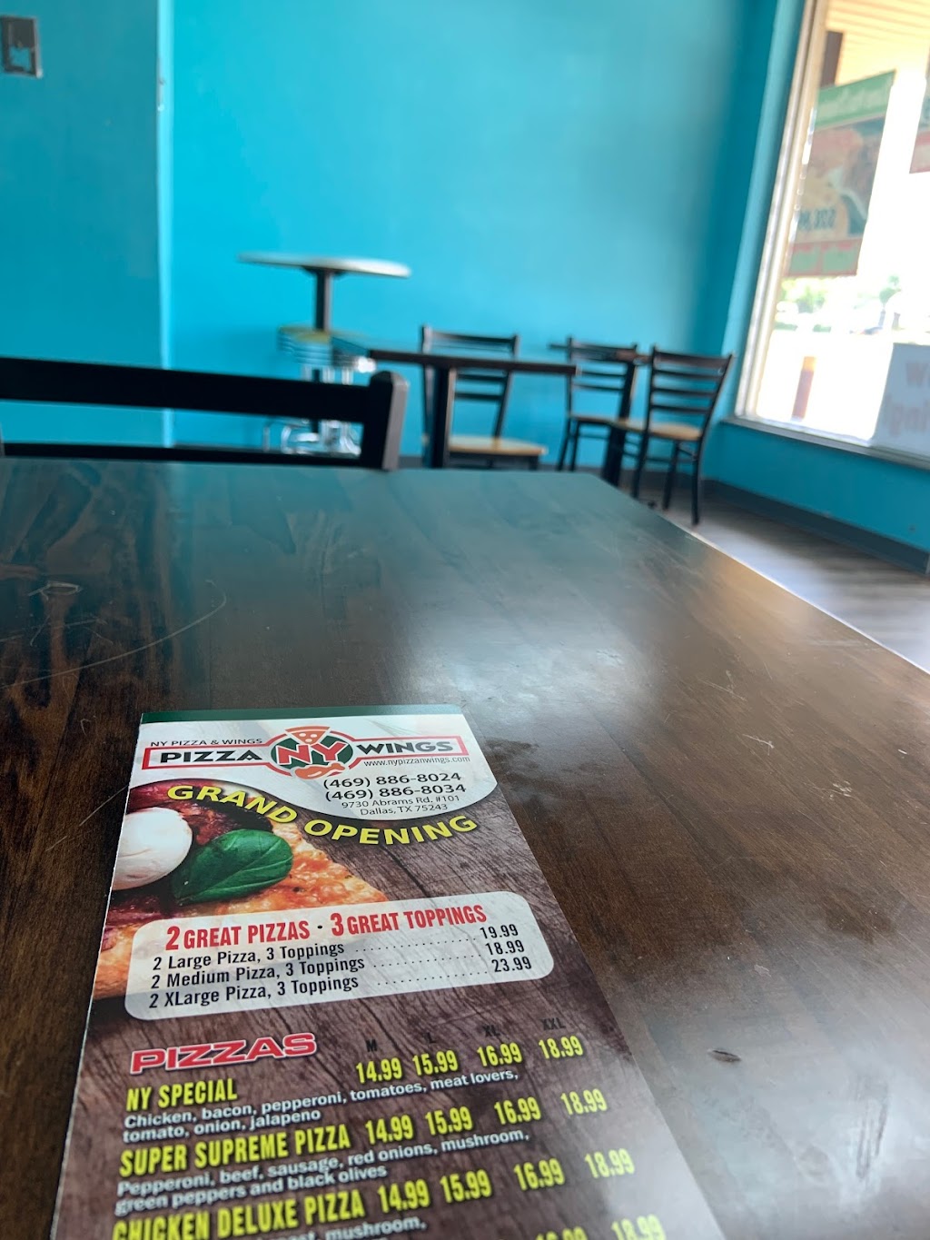 Ny pizza & wings | restaurant | 9730 Abrams Rd, Dallas, TX 75243, USA | 4698868024 OR +1 469-886-8024
