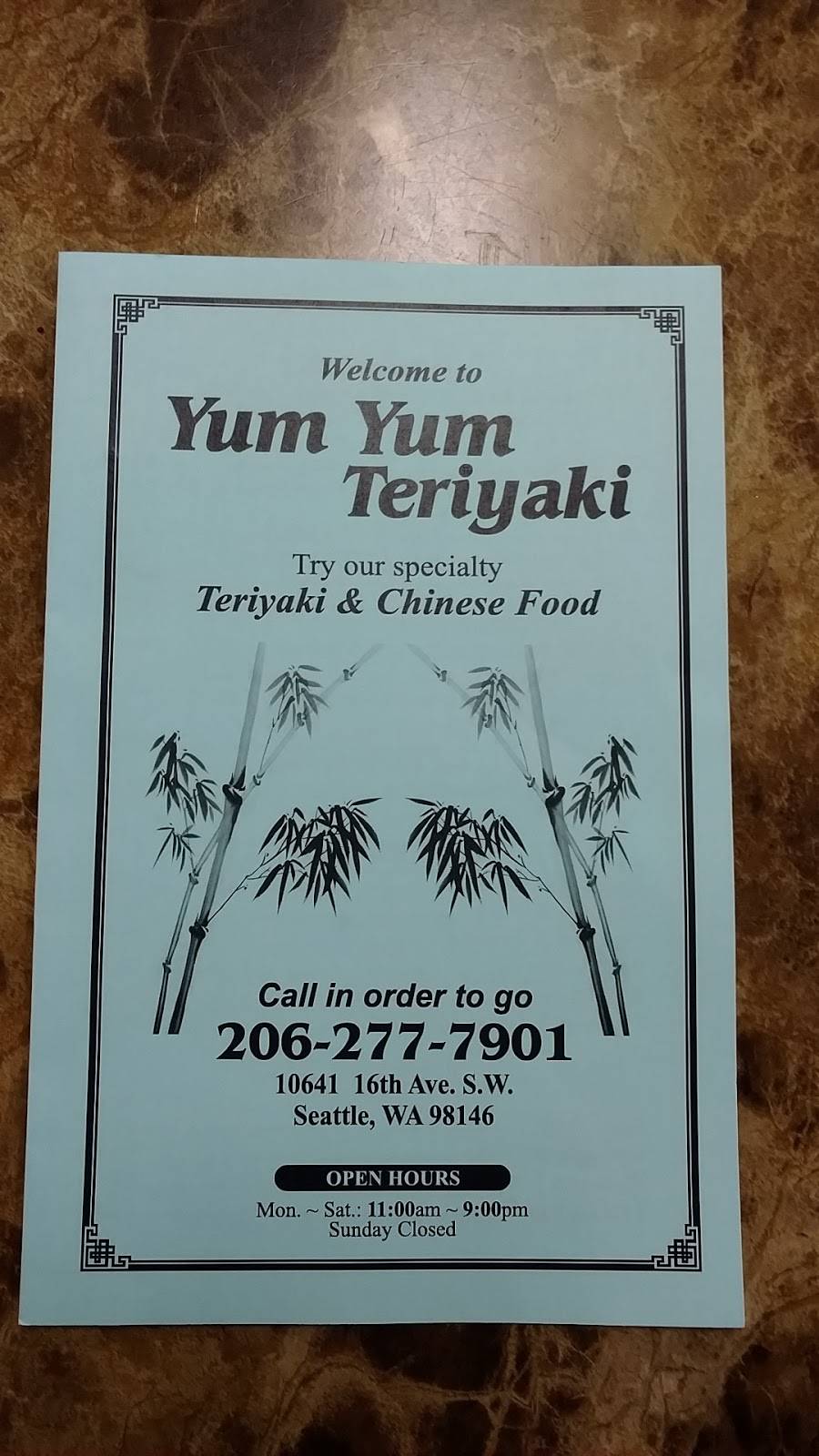 Yum Yum Teriyaki | restaurant | 10641 16th Ave SW, Seattle, WA 98146, USA | 2062777901 OR +1 206-277-7901