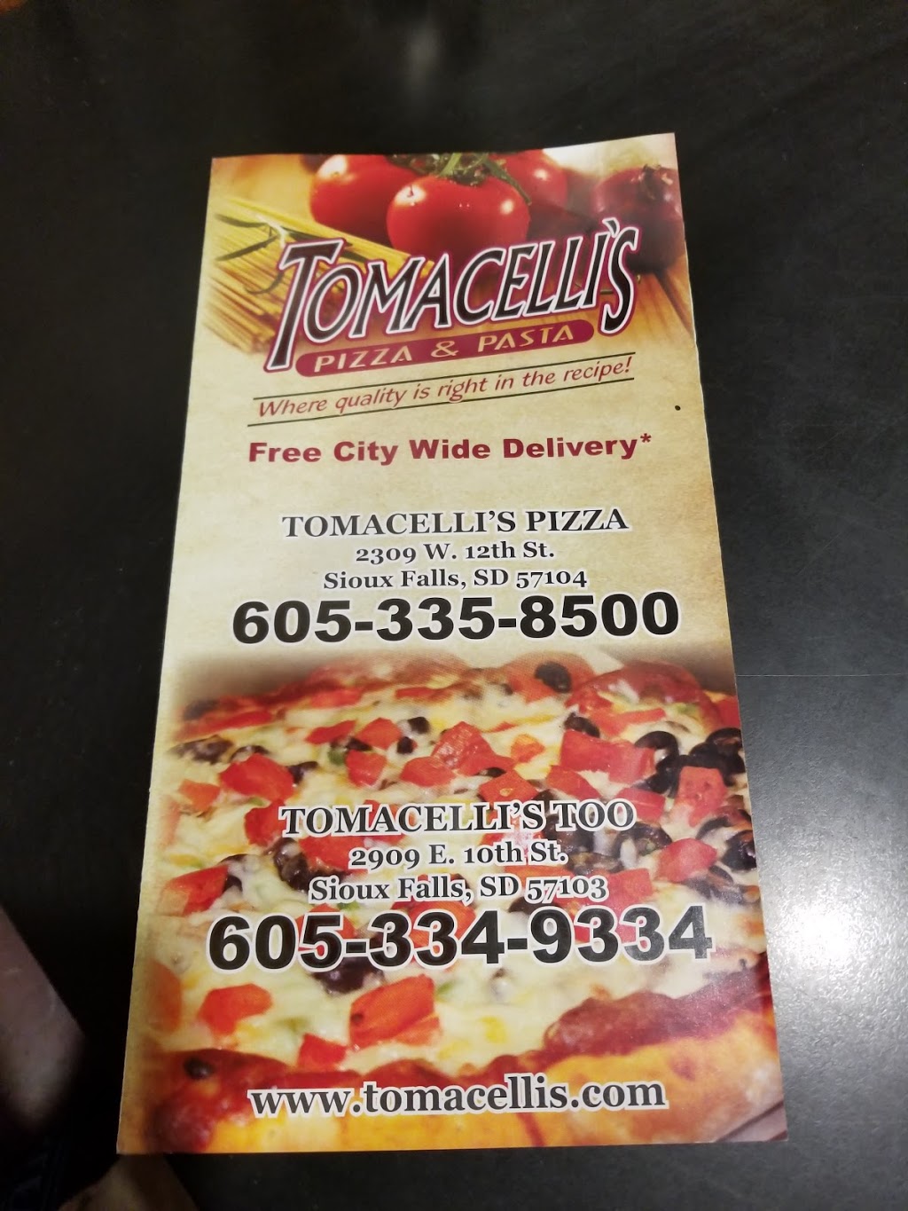 Tomacellis Pizza & Pasta | restaurant | 2309 W 12th St, Sioux Falls, SD 57104, USA | 6053358500 OR +1 605-335-8500