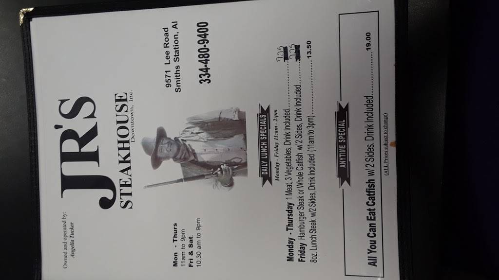 JRs Steakhouse Downtown Inc. | restaurant | 9571 Lee County 246, Smiths Station, AL 36877, USA | 3344809400 OR +1 334-480-9400