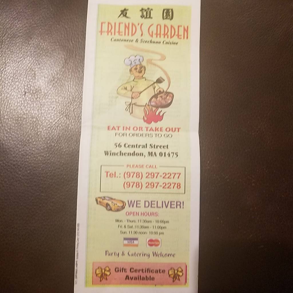 Friends Garden | restaurant | 56 Central St, Winchendon, MA 01475, USA | 9782972277 OR +1 978-297-2277