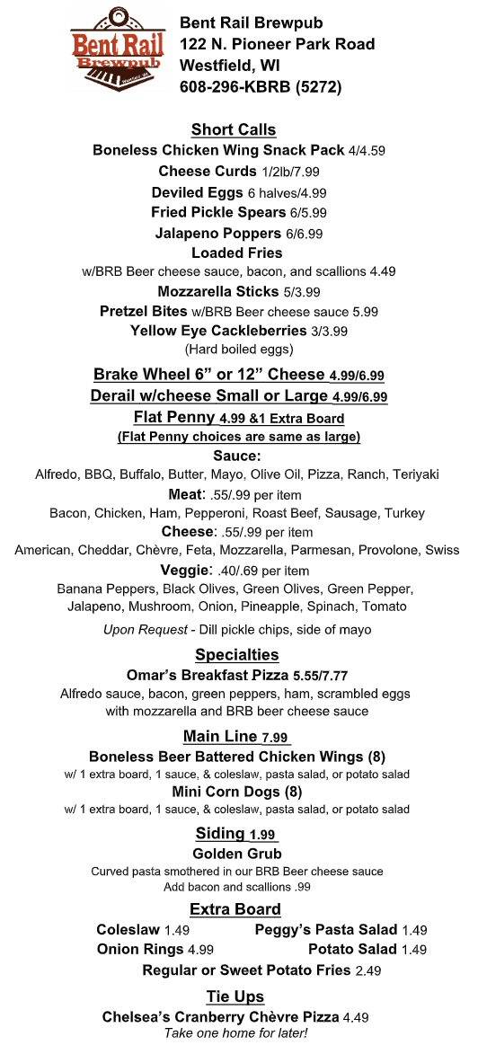 Bent Rail Brewpub | restaurant | 122 N Pioneer Park Rd, Westfield, WI 53964, USA | 6082965272 OR +1 608-296-5272
